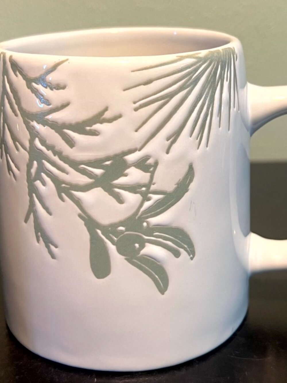 St. Nicholas Square Jingling Juniper Stoneware Christmas Mug White Green 18oz